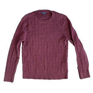 Lands End Cable Knit Sweater Eggplant Cotton Preppy size L